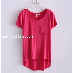 Fashion Leisure Short Sleeve Circle Collar Candy Colors T-shirt Rose HJ14050805