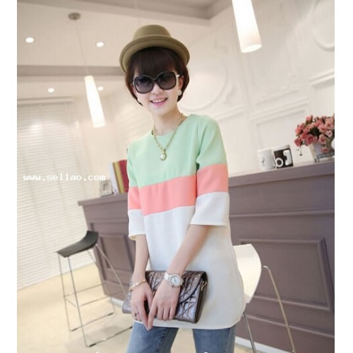 Summer Fashion New Korean Dress Stitching Green LY14073122