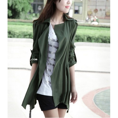 New Korean Fashion Wild Jacket Sleeve Reflexed Green LY14081606