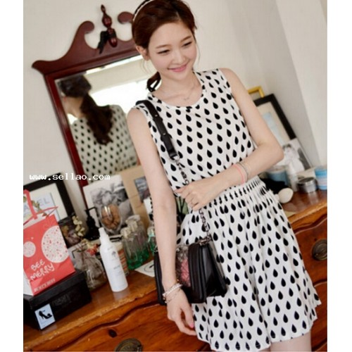 New Droplets Waist Sleeveless Vest Dress As The Picture LY14062916