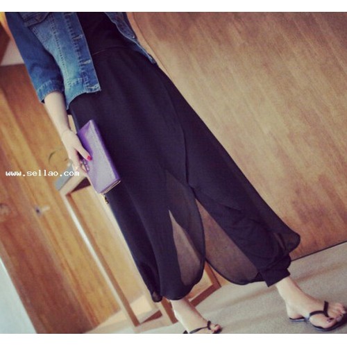 New Fashion Casual Relaxed Wide Leg Trousers Black LY14062917