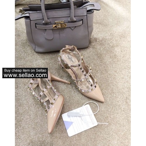 Valentino Beige sheepskin Rivets Ms. high heels shoes