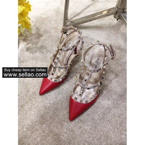 2017 Valentino sheepskin Rivets Ms. high heels shoes