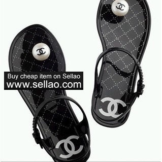 chanel single button Crystal jelly sandals shoes