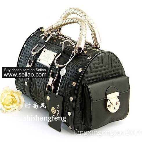 Versace black bag handbag purse with gold hardware 3