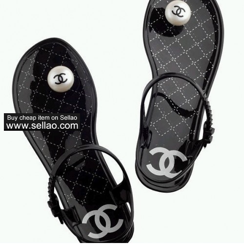 chanel single button flip Crystal jelly sandals shoesv