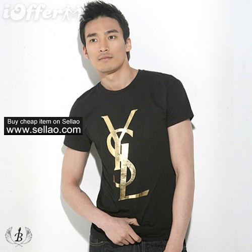 Ysl men's women's fashio short sleeve t-shirt gold logo