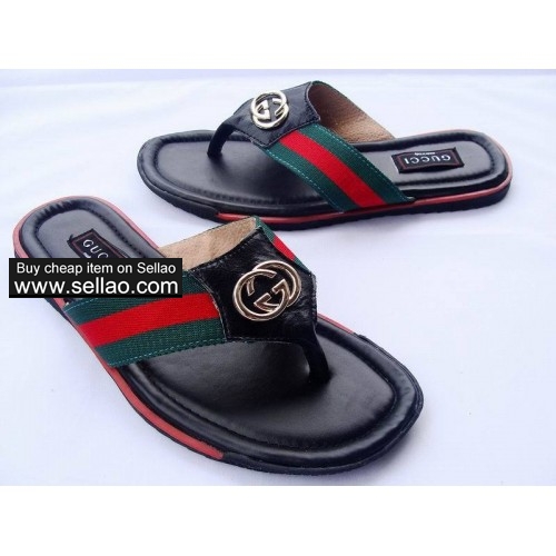Popular G U CCSS Mens leather slippers black/green/red