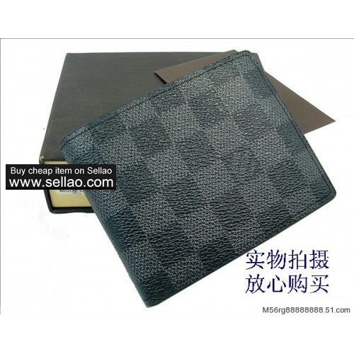 New fashion Men's Graphite leather Wallet black  googl