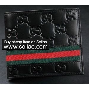 Men's women's black leather wallet short wallet H1102 g