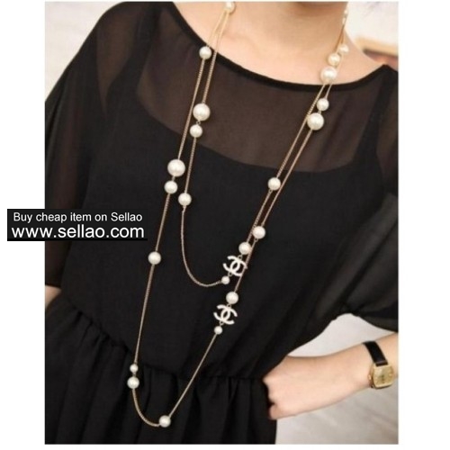 HOT NECKLACE PEARL LONG SWEATER CHAIN google+  facebook