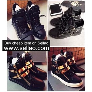GZ leather black gold buckle chain lovers shoes