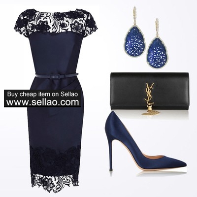 COAST European Ladies Blue Lace Stitching Slim Dresses