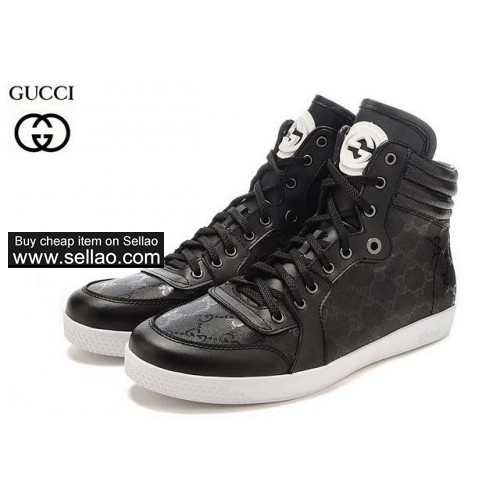 Classic g uccis Mens black leather boots high top shoes