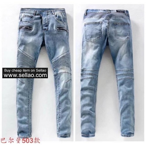 New 2017 brand jeans balmain mens jeans slim elastic straight trousers size:30/32/34/36/38/40