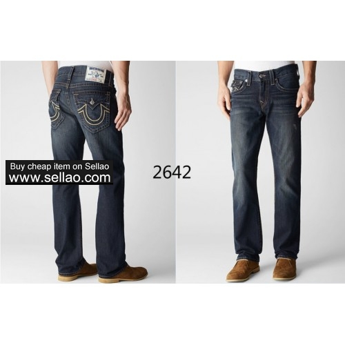 Free shipping new 2017 brand jeans true religion mens jeans wide straight trousers size:30-40