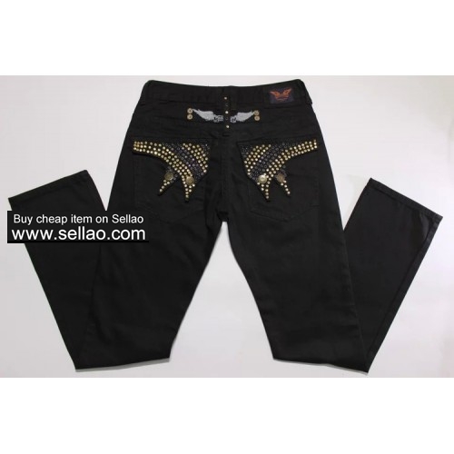 Free shipping brand discount robins mens jeans metal buttons and gold wings robin jeans men black