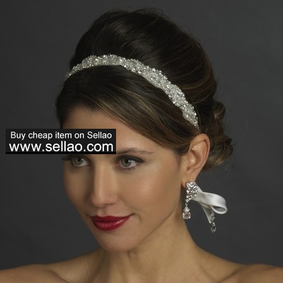 Wedding Bridal Headband Ribbon with Faux Pearls and Crystals