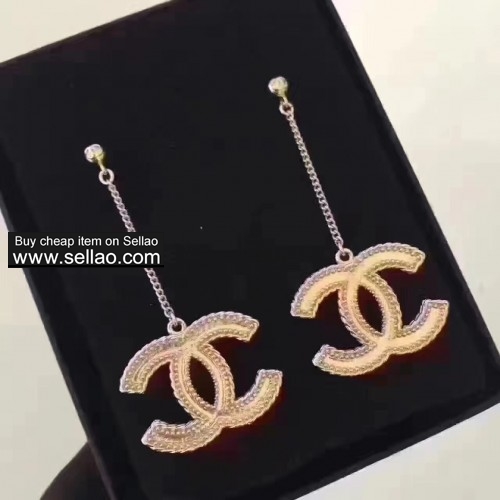 Luxury Vintage Chanel Brand Logo Gold Copper Long CC Drop Earrings For Women