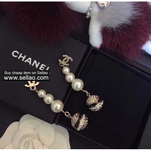 Chanel Brand Logo Vintage Pearl Pendant With Crystal Bead Drop Earrings For Women Jewelry