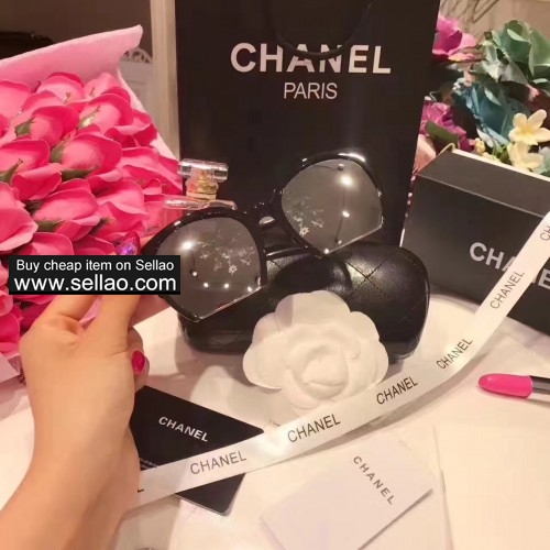 Chanel Luxury Brand Logo Black Mirror Square Lens Sunglasses With Original Package For Women