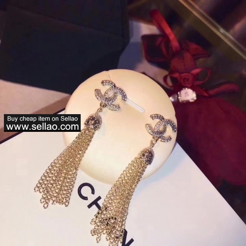 Chanel Vintage Gold Copper Pendant Long Gold Chain Drop Earrings For Women