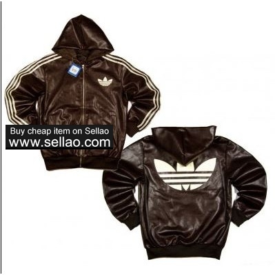 adidas leather Hoodie Jacket S Track Top Brown