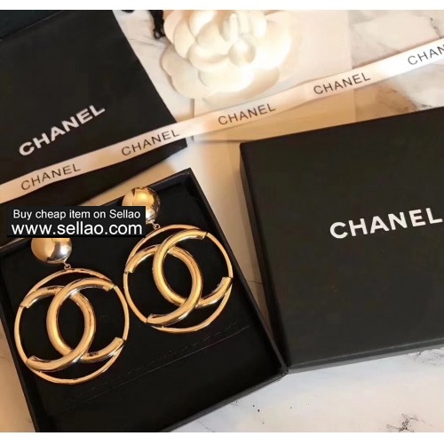 Famous Chanel Brand Vintage Gold Copper Round Hollow C Pendant Drop Earrings For Women Jewelry