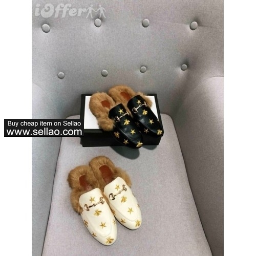 Gucci Princetown Fur-Lined Leather Loafer Slides
