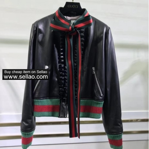 women real leather jackets GUCCI bowtie jackets coat