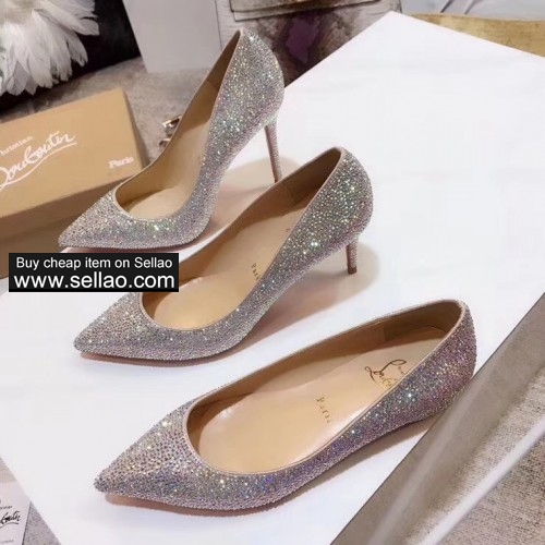 CL high heeled pumps women red bottom diamonds pointed toe shoes Eu 35-40 size