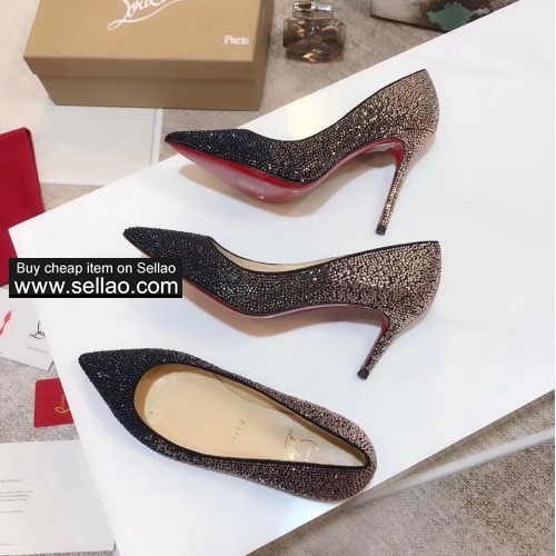 CL high heeled pumps women red bottom diamonds pointed toe wedding shoes Eu 35-40 size