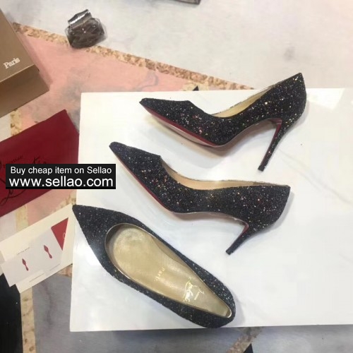 black CL high heeled pumps women red bottom pointed toe wedding shoes Eu 35-40 size