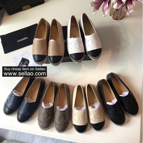 women real leather espadrilles shoes  Sheepskin slipon loafers Chanel flat shoes Eu 35-41 size