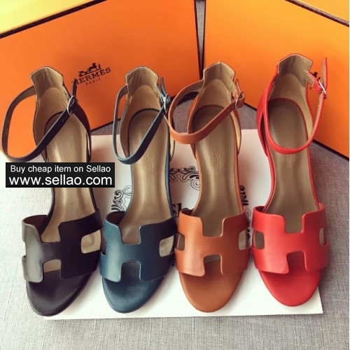 Women High quality real leather wedges sandals Hermes sandals shoes EU35-41 size