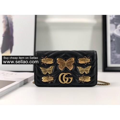 Gucci butterfly rivets China bag original leather shoulder bag women
