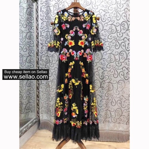 High quality embroidered floral lace dress Women's party dress S-XL size