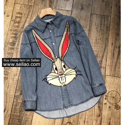 Gucci Denim Shirts Men/women's rabbit embroidered loose Shirts