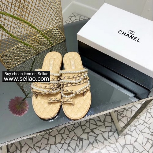Chanel 2019 summer runways pearls chains slippers women sandals Euro35-40 size