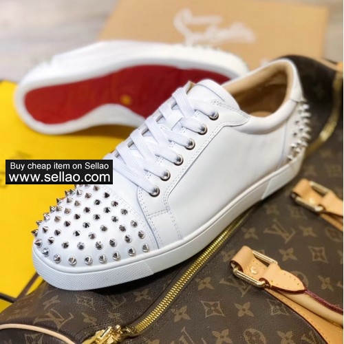 2019 new real leather men and women Junior spiked casual flat sneakers shoes