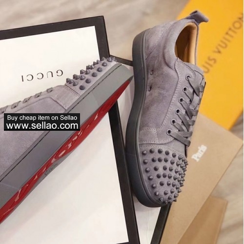2019 new couple shoes gray suede Junior leisure red bottom flat sneakers shoes