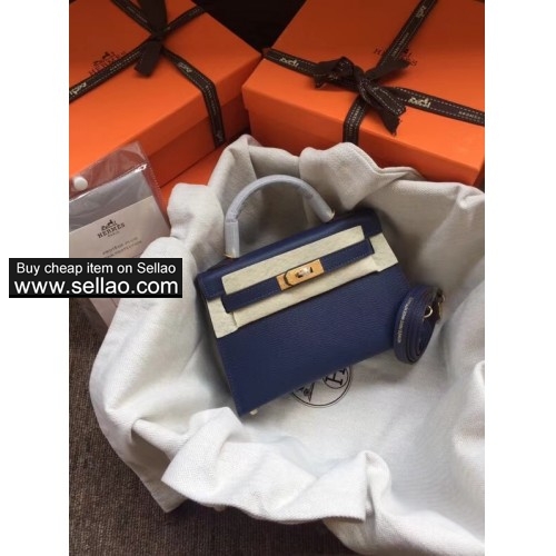 2019 new kelly blue leather Caviar mini gold hardware woman handbag Shoulder bag Evening bag