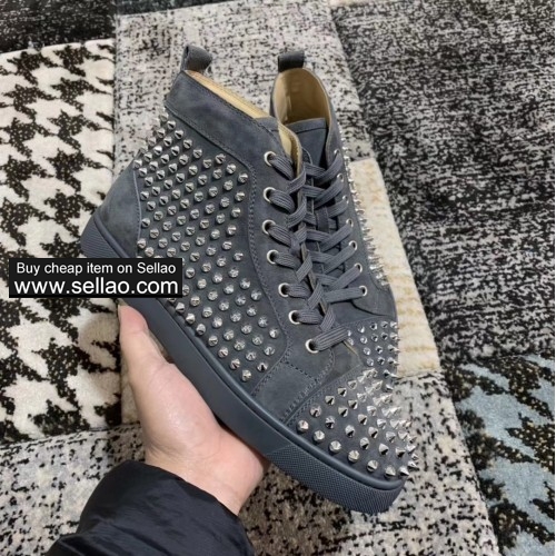 Unisex leather suede louboutin high help casual flat sneakers shoes