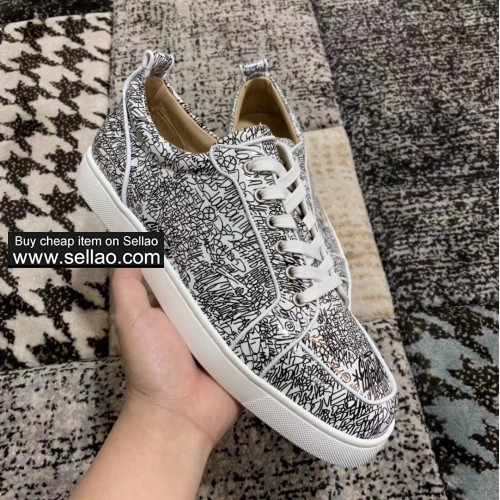 Unisex leather graffiti louboutin Junior low help casual flat sneakers shoes