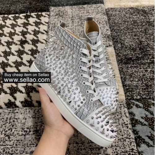 Unisex leather python spiked pik pik louboutin high help casual flat sneakers shoes