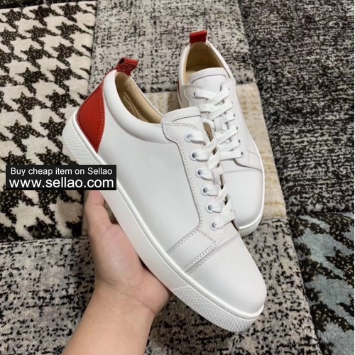 Unisex white leather calf spiked Junior louboutin low help casual flat sneakers shoes