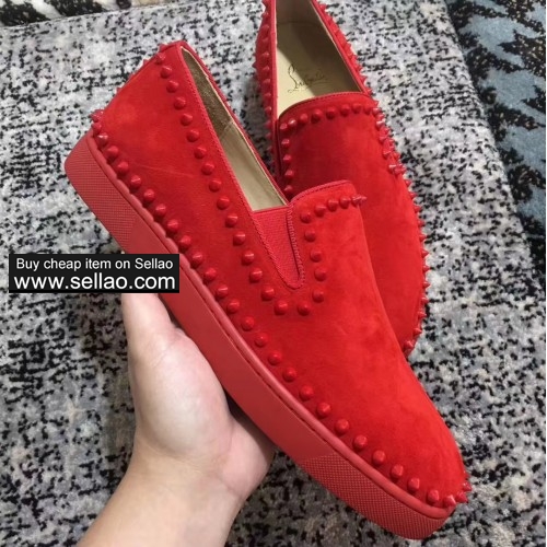 Unisex suede leather spiked louboutin low help casual flat boat shoes sneakers shoes