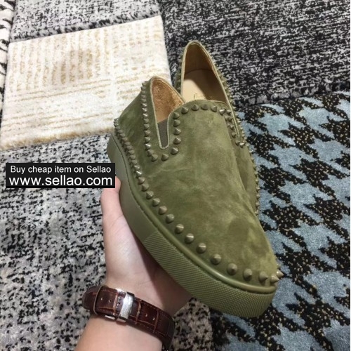 Unisex suede leather side nail spiked louboutin low to help casual flat boat shoes sneakers shoes