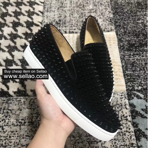 Unisex leather black suede spiked louboutin low to help casual flat boat shoes sneakers shoes