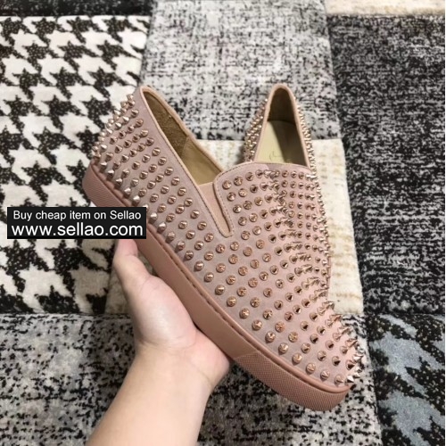 Unisex leather pink suede spiked louboutin low to help casual flat boat shoes sneakers shoes